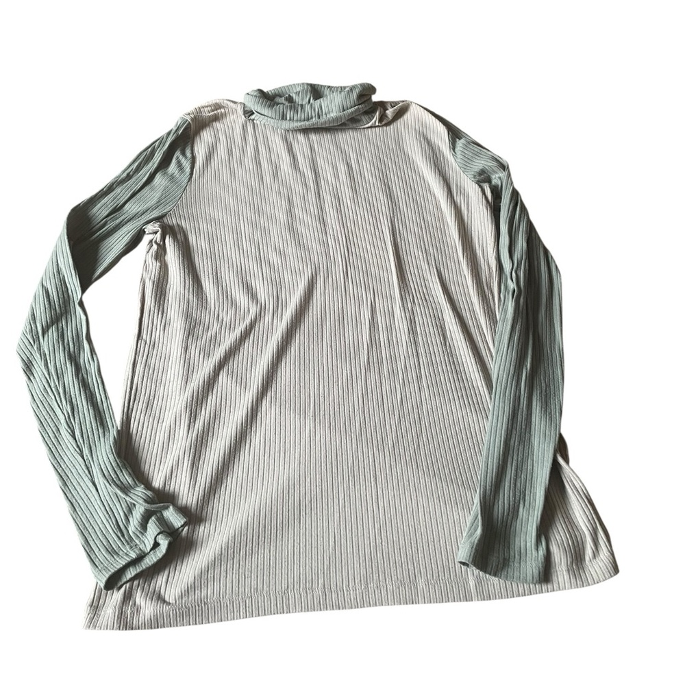 Madewell Ribbed Long-Sleeve Turtleneck Top - Sage Green & Beige XL